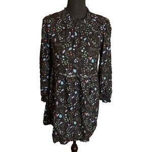 Thereabouts Dress Girls XL 16 A-Line Black Floral Balloon Sleeves Metallic